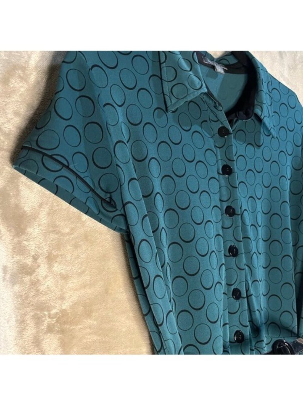 APT 9 Vintage Teal Shirt Polka Dot Midi Shirt Belt Waist Dress Button Front PM - Picture 9 of 16
